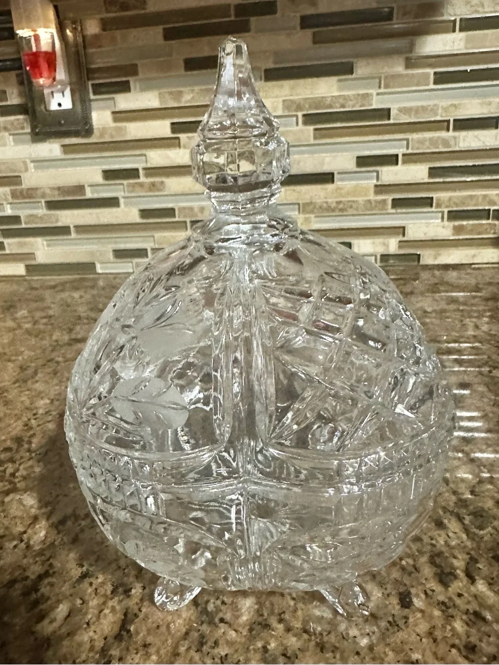 Cut Crystal Lidded Candy Dish - Clear